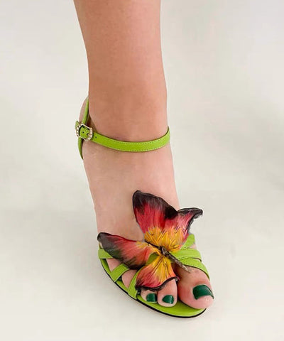Grün High Heels Rindsleder Sandalen Mode Spleißen Schmetterling