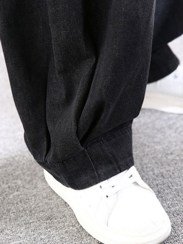 Leisure Solid Denim Puff Pants Bottoms