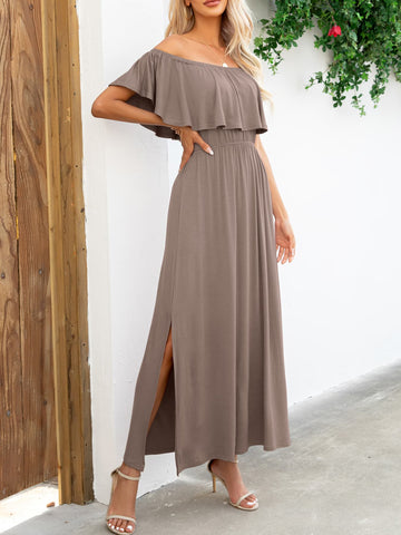 Classy Off-Shoulder Slit Resort Vacay Maxi Dress
