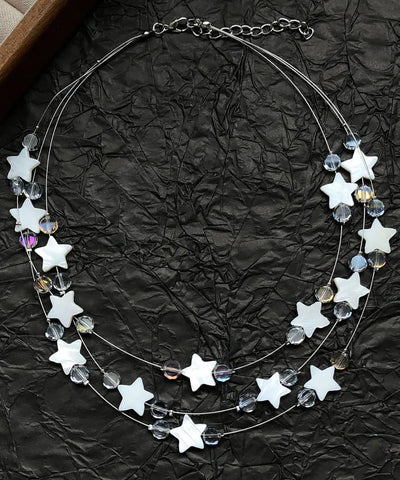 Bohemian White Alloy Star Shell Crystal Beadin Multiple Layers Princess Necklace
