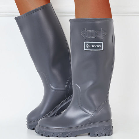 Wide Knee High Chunky Sole Rain Boots Waterproof Non-Slip Outdoor Shoes