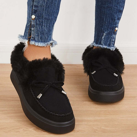 Suede Warm Flat Slip on Snow Boots Faux Fur Lined Loafer Shoes