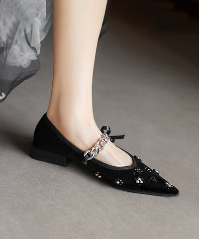 Nagelperlen-Spleißen, Kettenglieder, flache Schuhe, französischer schwarzer Velours