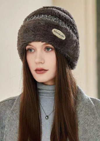 Boutique Schwarze Bonnie-Mütze aus gestrickter Baumwolle im Patchwork-Stil
