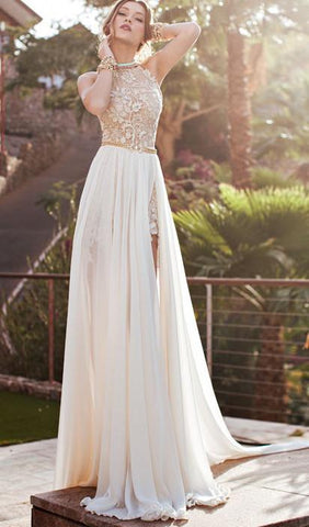 Gorgeous Lace Backless High Neckline Halter Wedding Dress Party Dresses