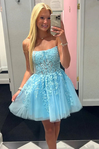A-Line Tulle Lace Homecoming Dress with Appliques