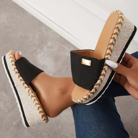 Open Toe Espadrille Platform Wedges Slip on Sandals