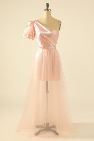 Blush One Shoulder Detachable Homecoming Dress