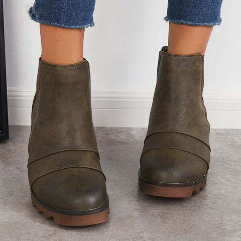 Non-Slip Hidden Wedge Chelsea Boots Pull on Ankle Booties