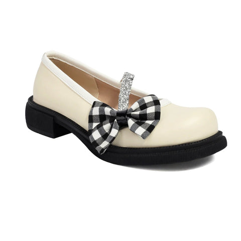 - Blue Pink White Lolita Style Sweet Girls Student Mary Jane Shoes Women Round Toe Platform Plaid Bow JK Uniform Flats Loafers 42