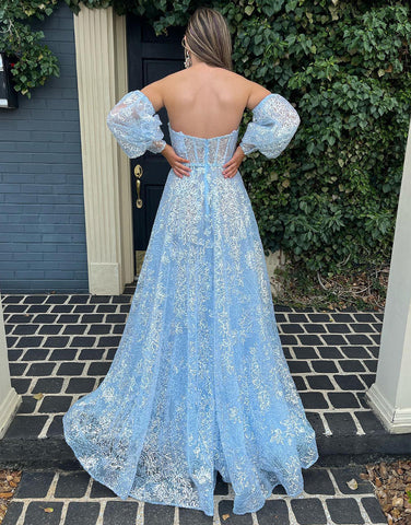 A-Linien-Ballkleid aus Spitze mit Herzausschnitt und Ärmeln