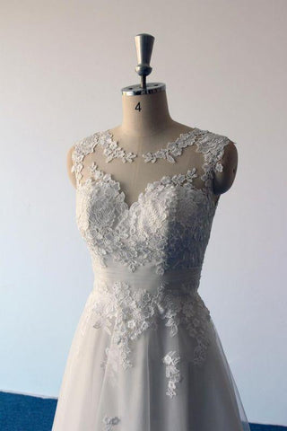 Bridelily A-Linien-Mini-Brautkleid aus Illusionsspitze und Tüll