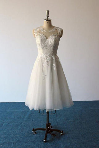 Bridelily A-Linien-Mini-Brautkleid aus Illusionsspitze und Tüll