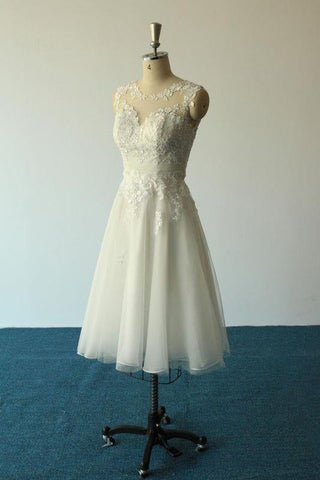 Bridelily A-Linien-Mini-Brautkleid aus Illusionsspitze und Tüll