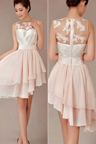 Cheap Blush Pink Short High-Low Knee-Length Wedding Party Dress, Bridesmaid Dresses