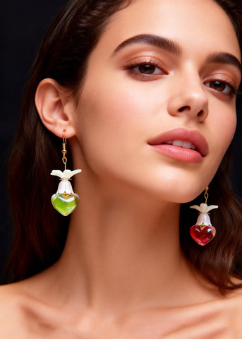 Stylish Multicolour Heart-shaped Asymmetric Design Acrylic Drop Earrings