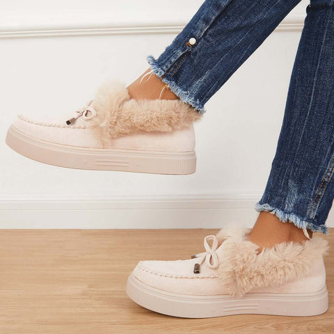 Suede Warm Flat Slip on Snow Boots Faux Fur Lined Loafer Shoes