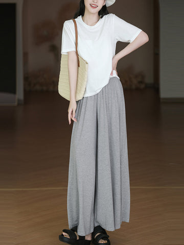 Women Summer Solid Casual Thin Wide-leg Pants