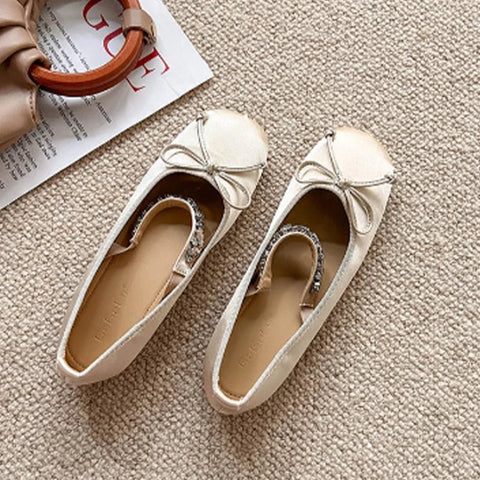 Bow Ballet Dance Flats Women Shoes Shallow Mary Jane Fashion Dress Lolita Sandals 2024 Spring New Casual Cozy Zapatos Para Mujer