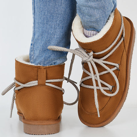 Lace Up Ankle Snow Boots Non Slip Warm Winter Booties