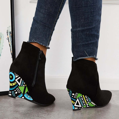 Suede Wedge High Heeled Ankle Boots Pointed Toe Dress Booties