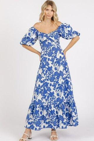 Floral Puff Sleeve Summer Maxi Dress