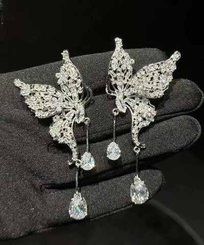 Modern Silk Copper Alloy Butterfly Tassel Drop Earrings