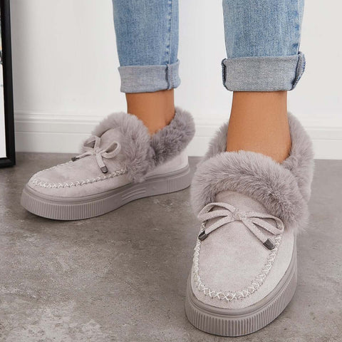 Suede Warm Flat Slip on Snow Boots Faux Fur Lined Loafer Shoes