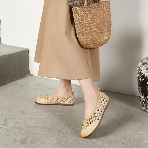 Summer Retro Hollow Leather Flat Casual Shoes
