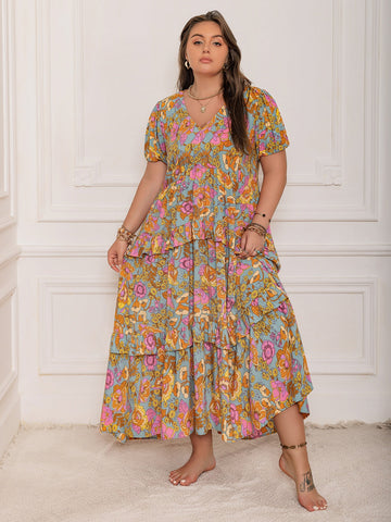 Plus Size Tiered Ruffled Resort Maxi Dress