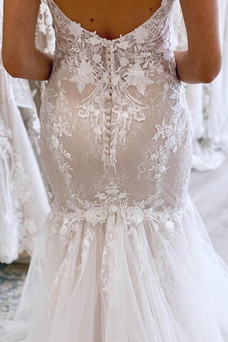 Spaghetti-Straps Lace Wedding Dress Mermaid Sleeveless Online
