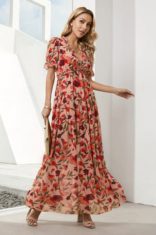 Resort-Maxikleid mit Rüschen und Blumenmuster