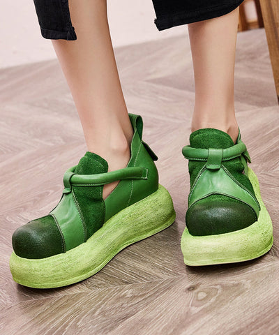 Casual Splicing Plattform Flache Schuhe Frauen Grün Rindsleder