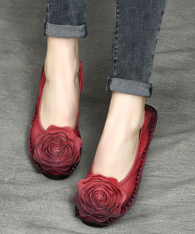 Handgemachte Blumen Splicing Flats Rotes Rindsleder Penny Loafers