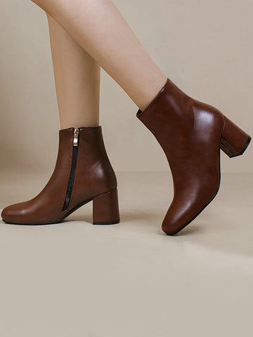 Round-Toe Split-Joint Zipper Pumps Boots
