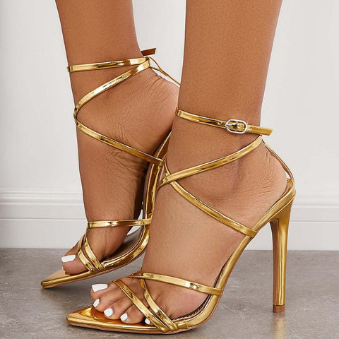 Open Toe Stiletto High Heels Ankle Strap Slingback Sandals