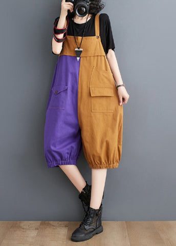 French Colorblock Oversized Patchwork Cotton Jumpsuit Summer