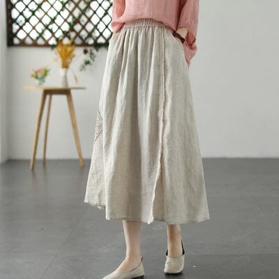 Summer Retro Loose Patchwork Linen A-Line Skirt