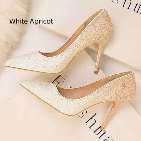 Gradual Sequined Pointed High-heeled Shoes