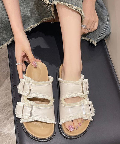 New Beige Splicing Platform Slide Sandals Peep Toe