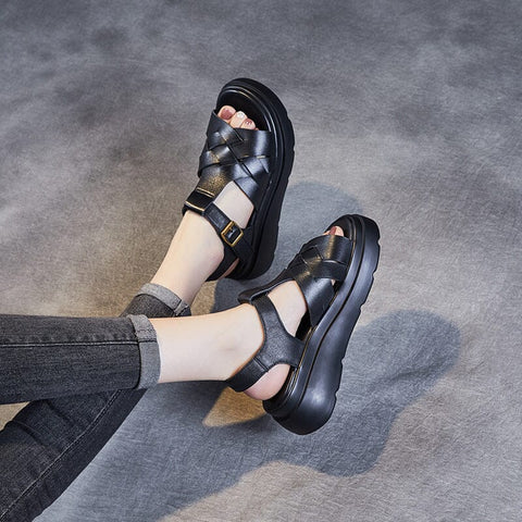 Women Retro Leather Summer Casual Sandals