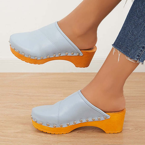 Women Casual Heeled Mules Closed Toe Slip-on Slide Sandals