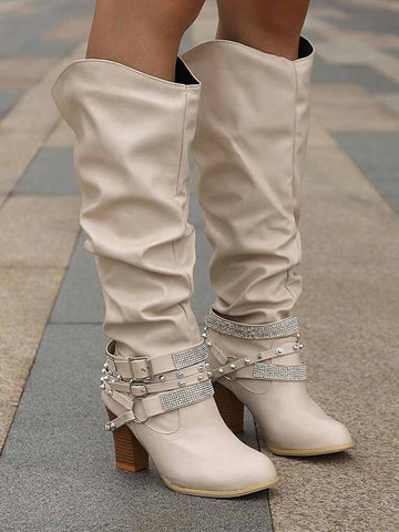 Rhinestone Buckle Boots