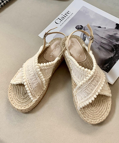Braune flache Sandalen Strickstoff Bequemes Spleißen Peep Toe Schnallenriemen