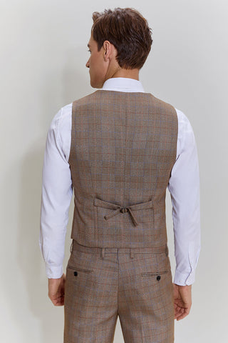 Brown Men's 3 Piece Plaid Prom Party Suits