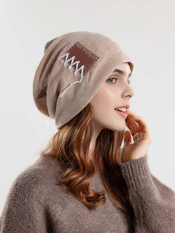 Winter Women Knitted Splicing Drawstring Hat