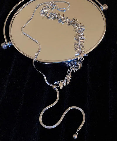Simple Silk Alloy Sequins Patchwork Tassel Retractable Pendant Necklace