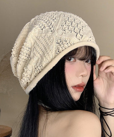 DIY Vielseitige beige ausgehöhlte dünne Bonnie-Strickmütze