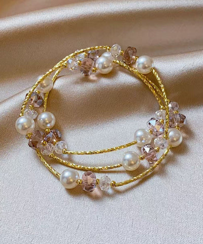 Modern Gold Crystal Pearl Layered Beading Chain Bracelet
