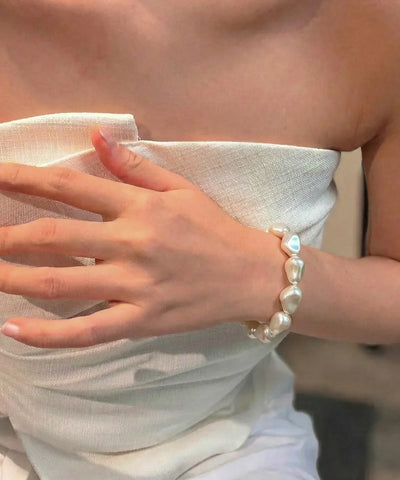 Art White Alloy Asymmetrical Pearl Charm Bracelet